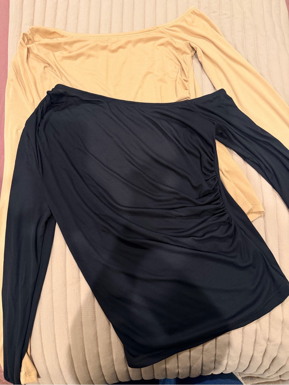 SHEIN Off-Shoulder Long Sleeve Tops in Black and Beige
